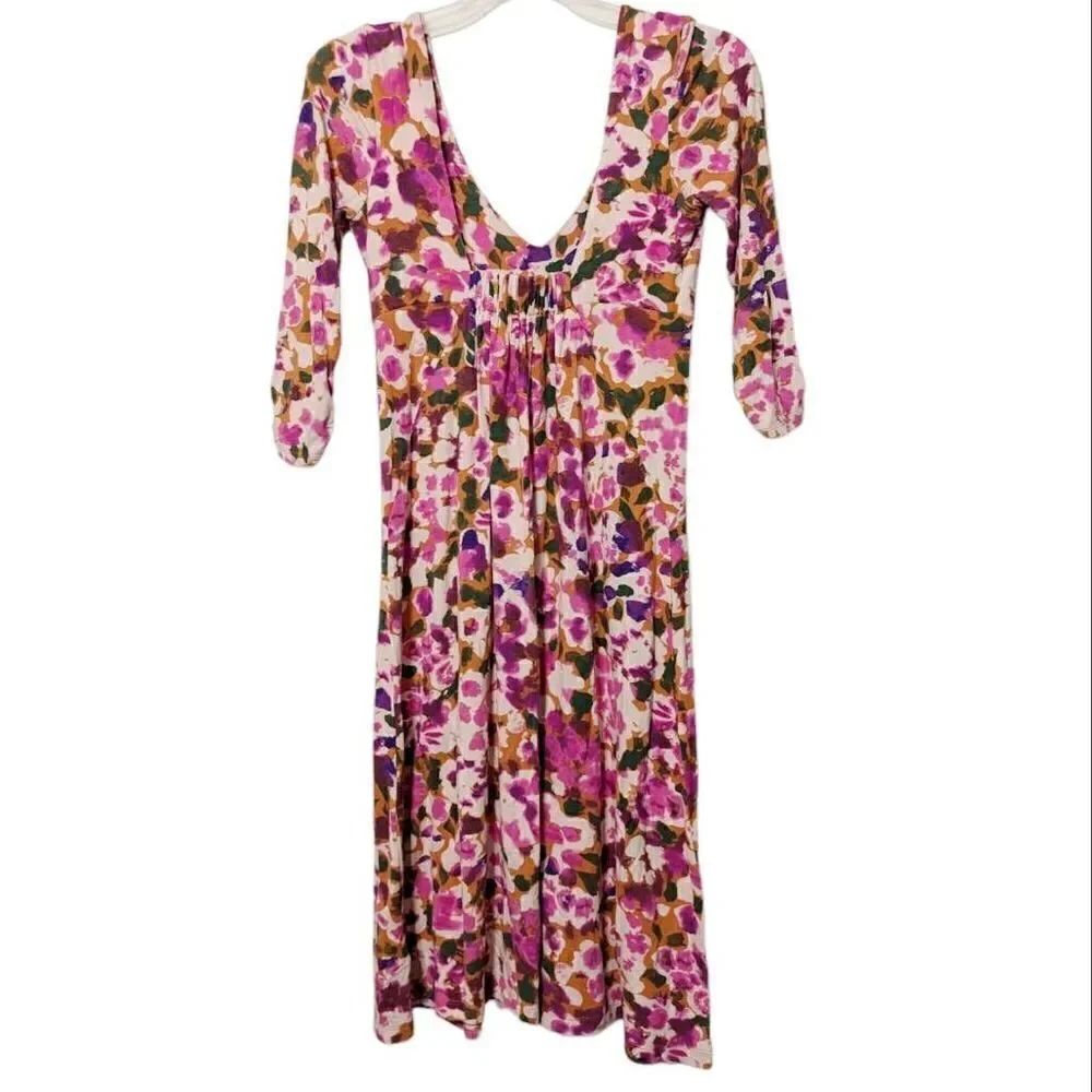 Cabi Women's Multi-color Floral V-neck Knee‎ Length Dress Pink Small Style 110